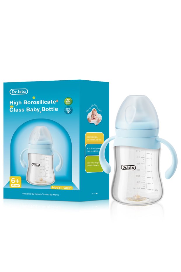 Blue-240ml Baby Glass Bottle 80/160/240ml High Borosilicate Glass Wide-mouthed Anti-bloating Feeding