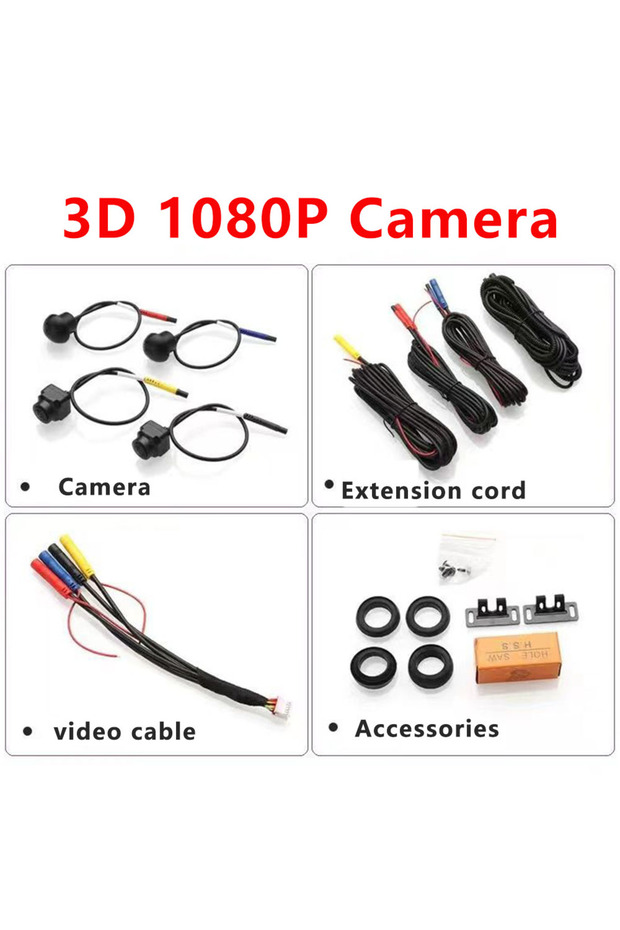 كاميرا ثلاثية الأبعاد AHD1080P للسيارات بنظام أندرويد مع وظيفة 360 درجة مدمجة، كاميرا أمامية وخلفية ويسرى بدقة AHD1080p.
