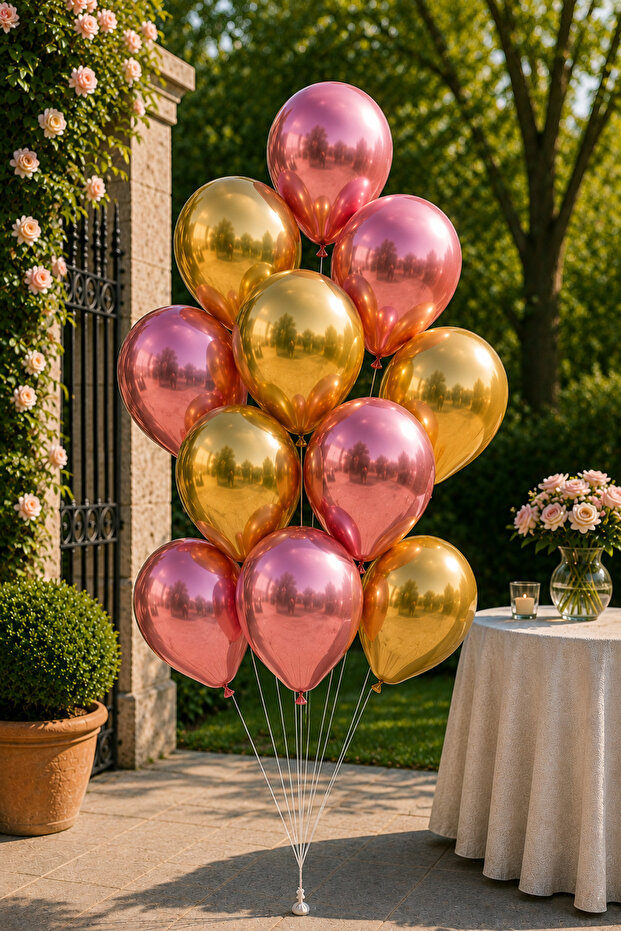 Chrome Shiny Metallic Pink-Gold Color 10 Balloons