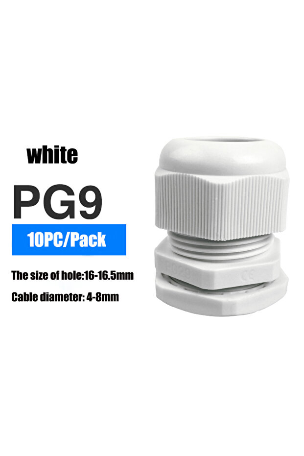 PG9-أبيض 10 قطع من مداخل الكابلات المقاومة للماء IP68 PG7 لمقاسات 3-6.5 مم PG9 PG11 PG13.5 PG16 PG19/21