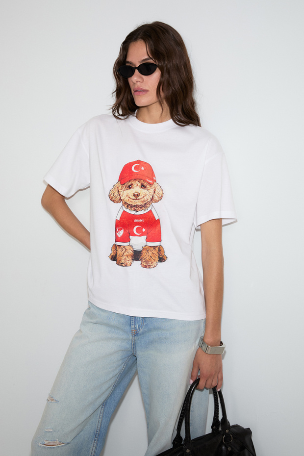 Salma Women's Soft 100% Organic Cotton World Cup Special Printed White T-Shirt