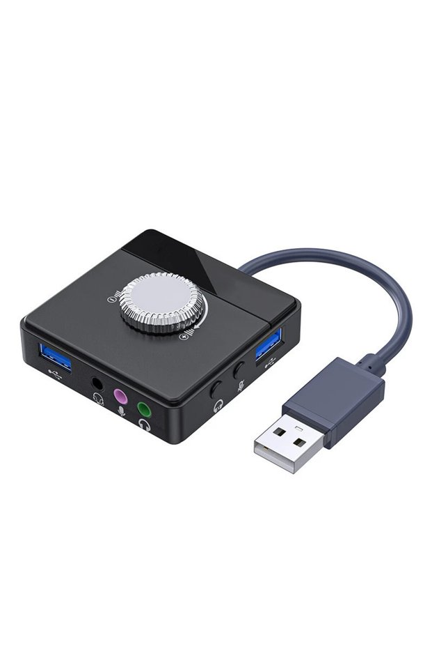 black Nworld USB External Sound Card 3 Ports To 3.5mm Jack Driver-Free Volume Adjustable Sound Card