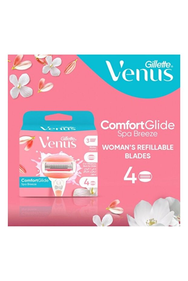 شفرات حلاقة ComfortGlide للنساء، 4 قطع، جل برائحة الشاي الأبيض يحمي البشرة