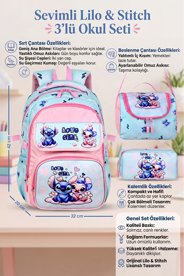 Leather Printed Cute Koala Themed Primary School Backpack, Thermal Lunch Bag and Pen Holder 26207