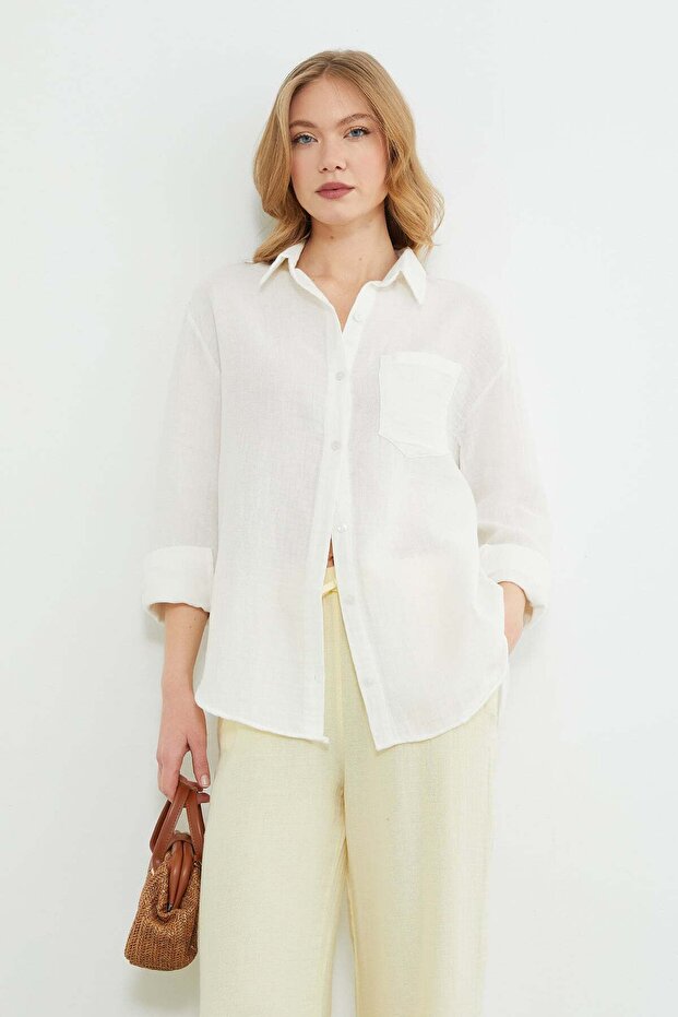 Tek Pocketed Muslin Fabric Casual Shirt