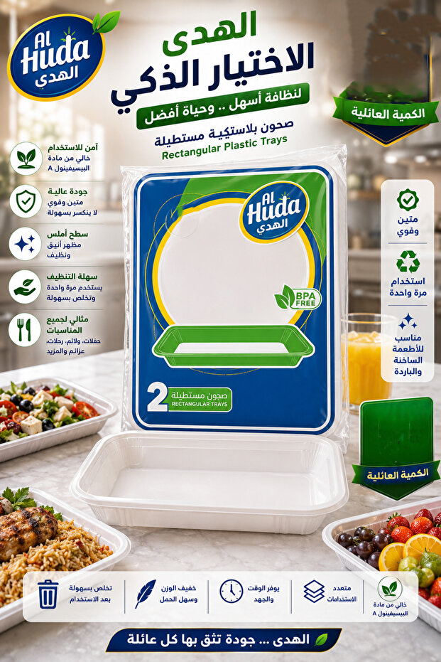 صحن بلاستيك مستطيل 19 سم 50 حبة - 1