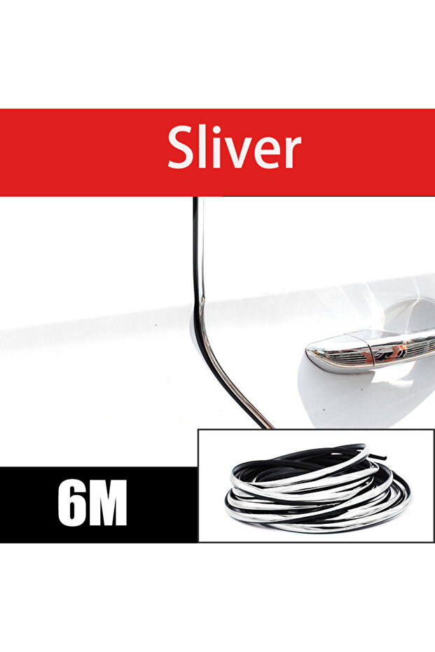6M Silver 6M Car Door Chrome Moulding Trim Strip Edge Scratch Guard Protector Cover Strip Roll Chrom