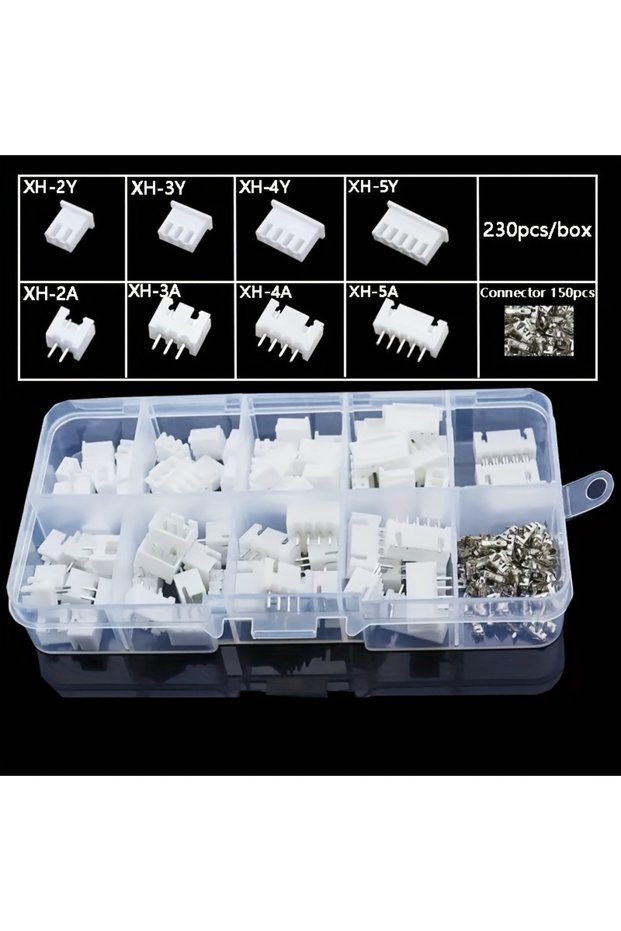 230Pcs 230-Piece Set of Xh2.54 Connectors, 2P/3P/4P/5Pin, 2.54mm Pitch, Male and Female Housing Kit,