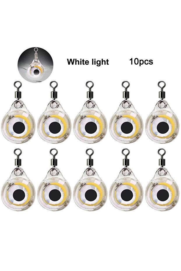 White 10pcs LED Attracting Fish Light Mini Deep Drop Underwater Eye Shape Fishing Light Sq