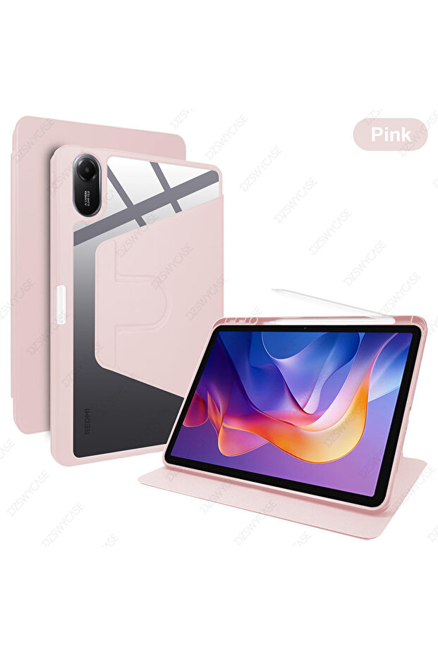 Pink Rotation Stand Case for Xiaomi Redmi Pad 2 11 inch 2025, 360° Rotation Stand Cover, with Pencil