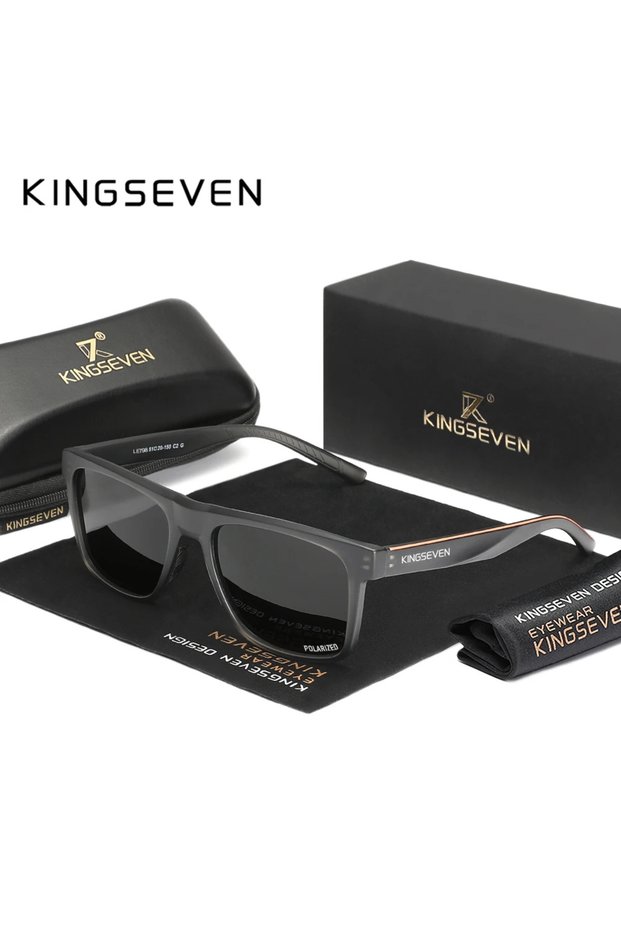 Clear Gray KINGSEVEN Brand Trendy Rectangle Frame Sunglasses Vintage Polarized Women Men Glasses Cau