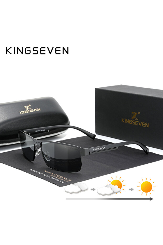Black-Photochromic KINGSEVEN New Photochromic Sunglasses Men Chameleon Polarized Pilot Sun Glasses D