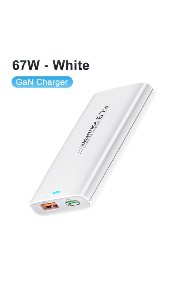 EU Plug White ASOMETECH 67W GaN Charger Ultra Thin Quick Charge QC3.0 PD PPS Mini USB Type C Charger