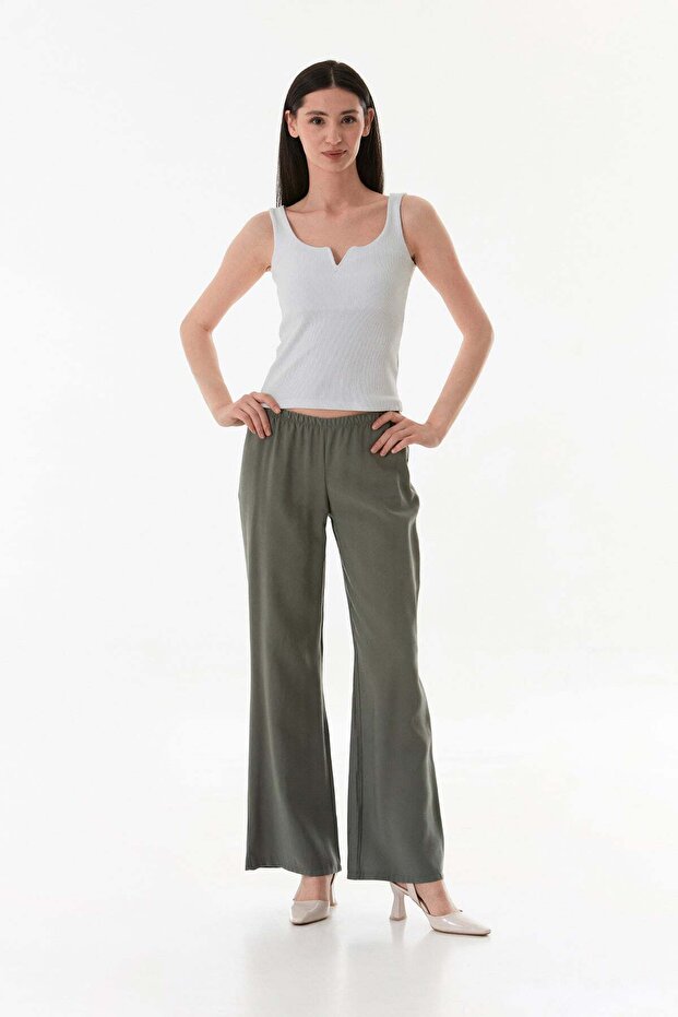 Elastic Waist Low Waist Modal Palazzo Trousers