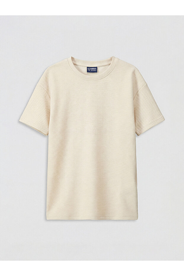 Beige Crew Neck Short Sleeve Boys' T-Shirt