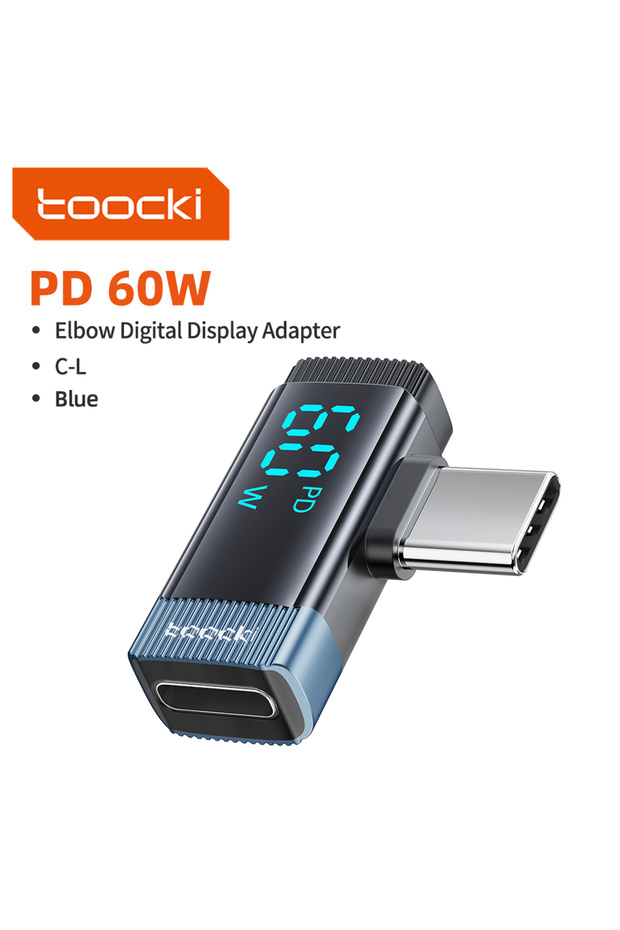 Blue 90 Degree Lightning to Type C Adapter OTG Connector Digital Display PD 60W Fast C