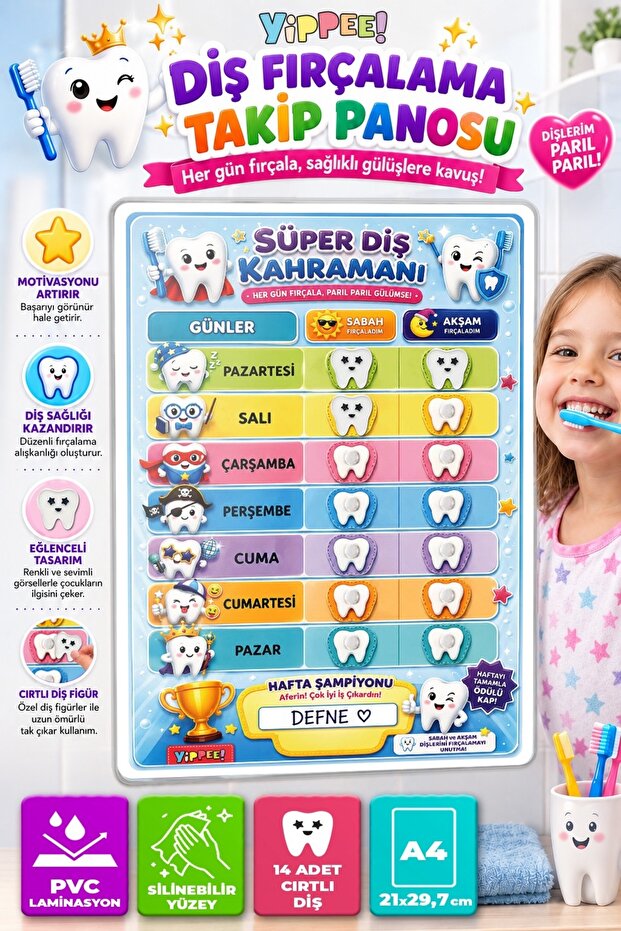 Velcro Teeth Brushing Tracker Board | Plastic Velcro Tooth Brushing Habit Chart + (File Gift)