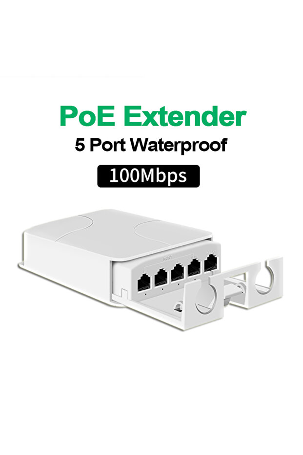 100M 5 Port Waterproof POE Extender 4 Port Repeater 100/1000Mbps Outdoor Network IP55 VLAN 44-57V fo