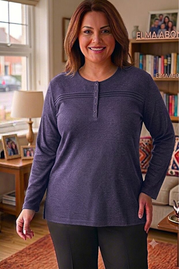 Large Size Wool Combed Cotton Blouse-Peach