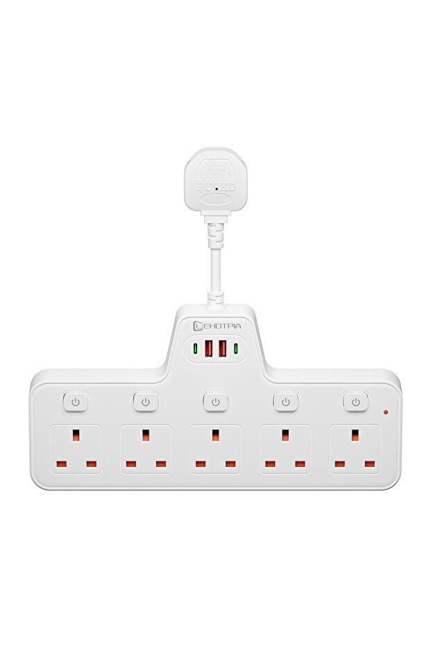 قابس بريطاني أبيض مع منفذ USB، شريط طاقة 2500 واط، قابس تيار متردد بريطاني، موزع كهرباء يثبت على الحائط مع مفتاح مستقل، متعدد المنافذ