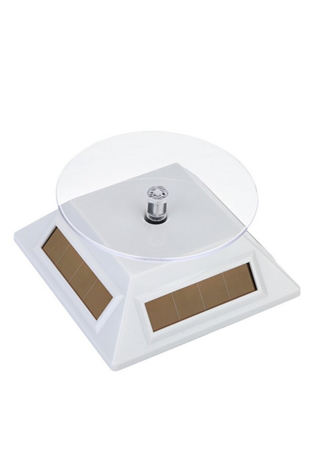 White Solar Power Turntable Jewelry Display Plate Watch Bracelet Beads Chain Ring 360° Rotating Disp