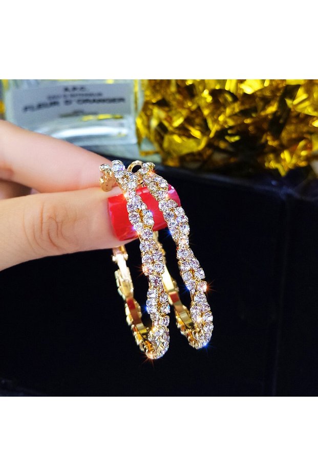 HE1702-1 Fashion Jewelry Round Hoop Earrings Shiny Screw Crystal Earrings for Women Statement Earrin