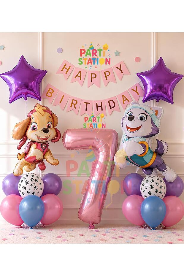Paw Patrol Skye and Everest Concept 7Th Birthday Party Balloon Set
