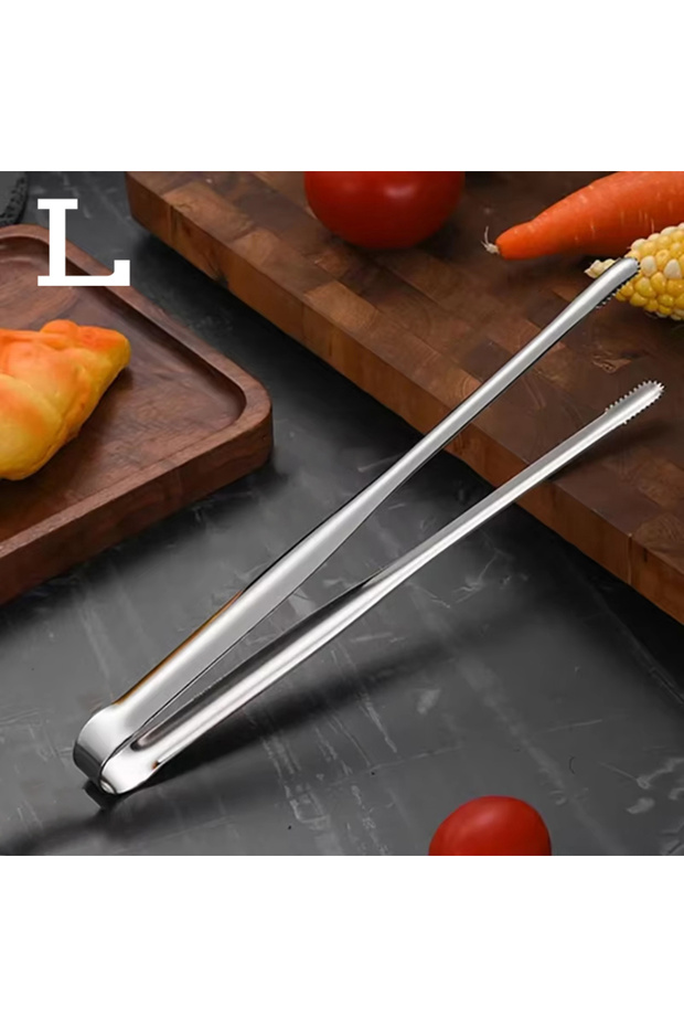 L 1Pc 304 Stainless Steel Barbecue Clip Grill Tongs Meat Cooking Utensils BBQ Baking Silver Kitchen
