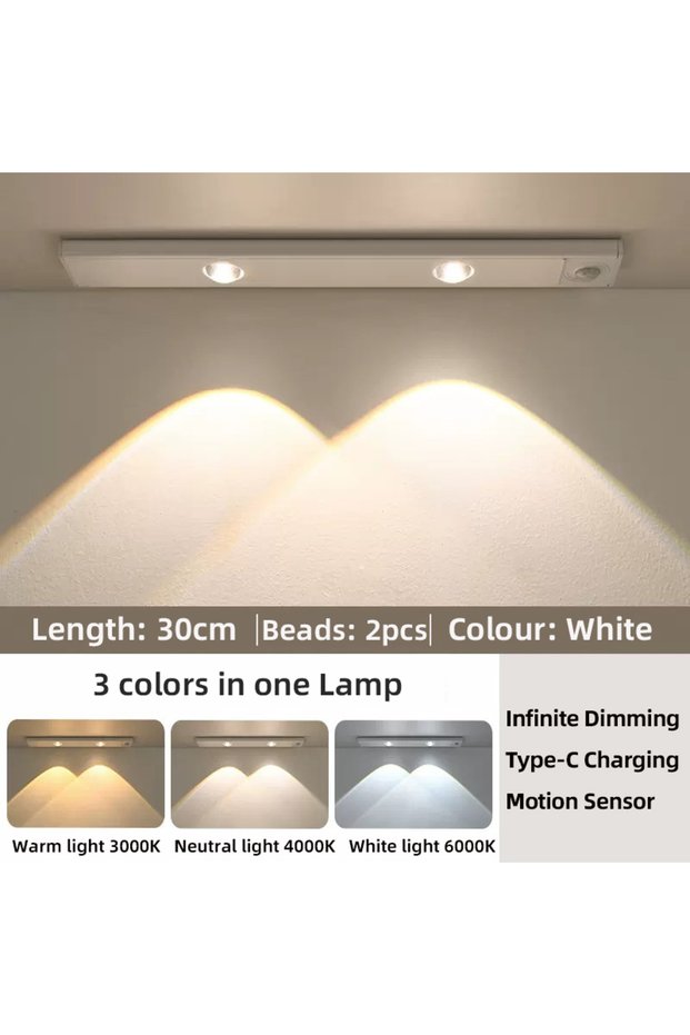 30cm white 3 colors in one Lamp White/Black LED Cabinet Light USB Rechargeable Motion Sensor LED Lig
