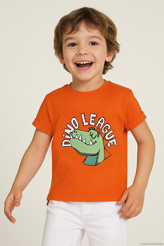 T-Shirt for Boys League Star Dinosaur Printed 2-6 Years Old, Orange