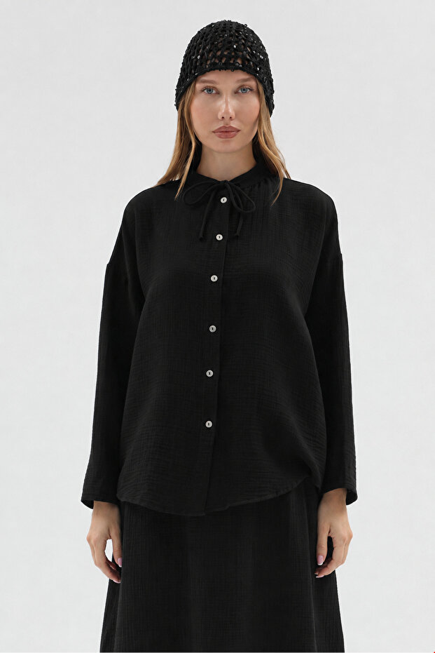 Aysha Muslin Shirt Black