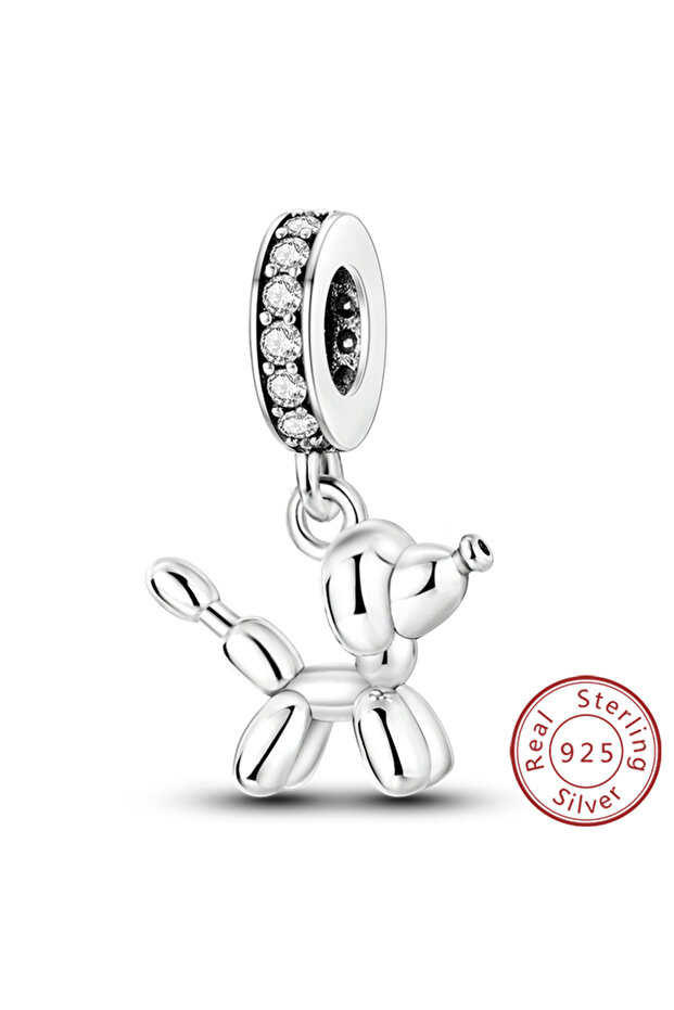 KTC895 Original 925 Sterling Silver Charm Bead Balloon Poodle Cute Puppy Heart Charm Fit Bracelet Ba