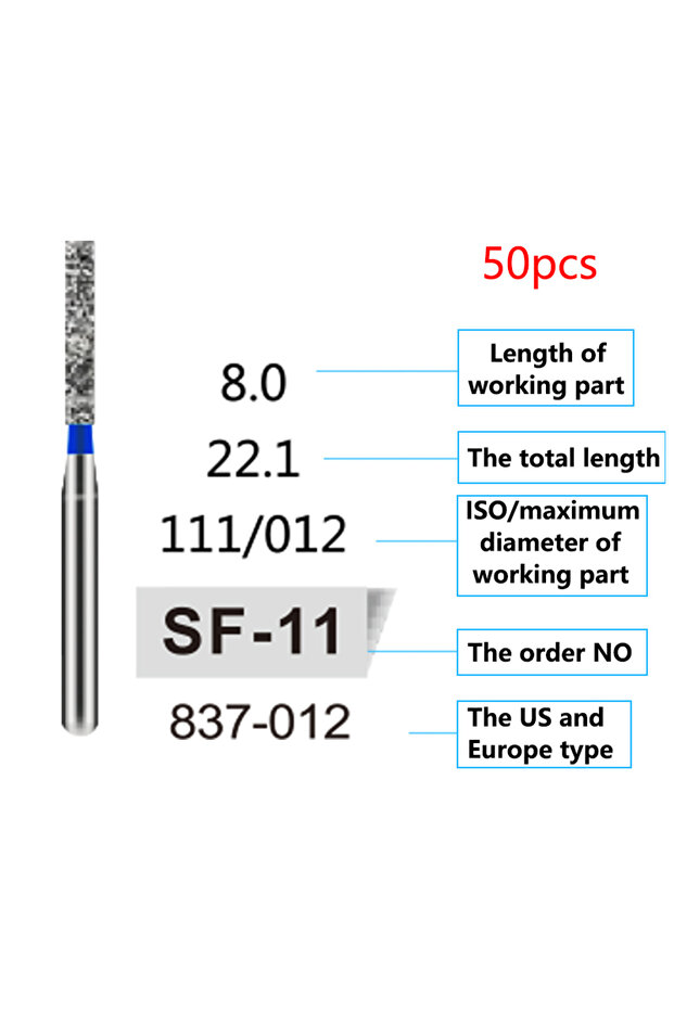 SF-11 50Pcs/Bag Dental Diamond Burs Drill FG 1.6mm Bur For High Speed Handpiece Denspay Dental Bur P