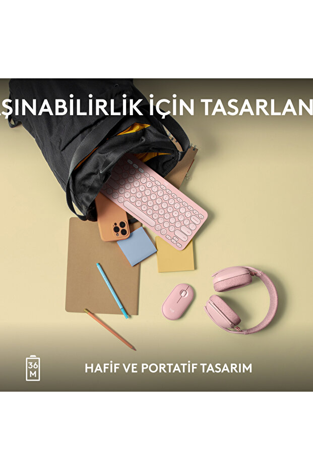 K380s Pebble Keys 2 Çoklu Cihaz Özellikli Bluetooth Türkçe Q Klavye, Pembe 920-011861 - 9