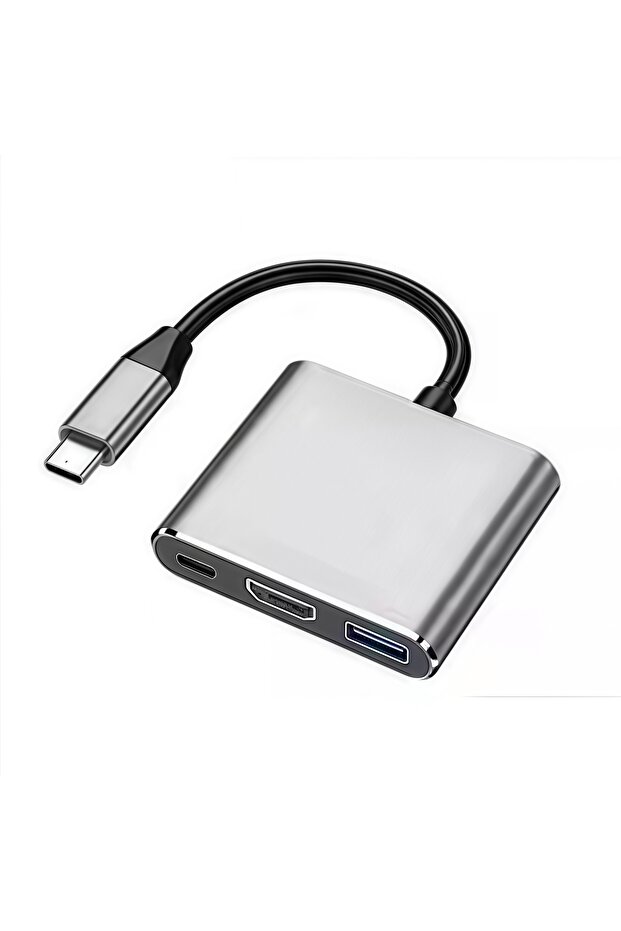 Grey 3 in 1 USB C Male to Female Hub with 4K HDMI USB 3.0 and Charging for MacBook Air 12 Portable D