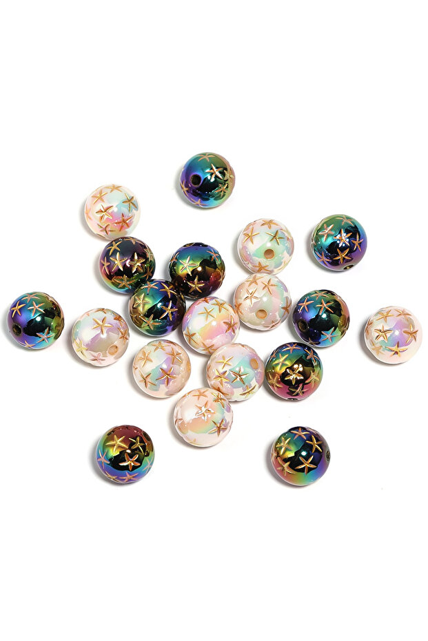 16mm 10pcs black and white 10Pcs 16mm Acrylic Gold Five-Pointed Star Round Straight Hole Beads Keych