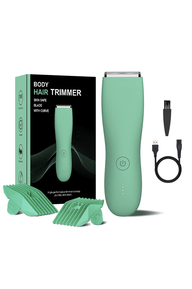 green Men's Electric Groin & Body Shaver - Waterproof Dual Head Trimmer Kit with LED Light & Foil Bl
