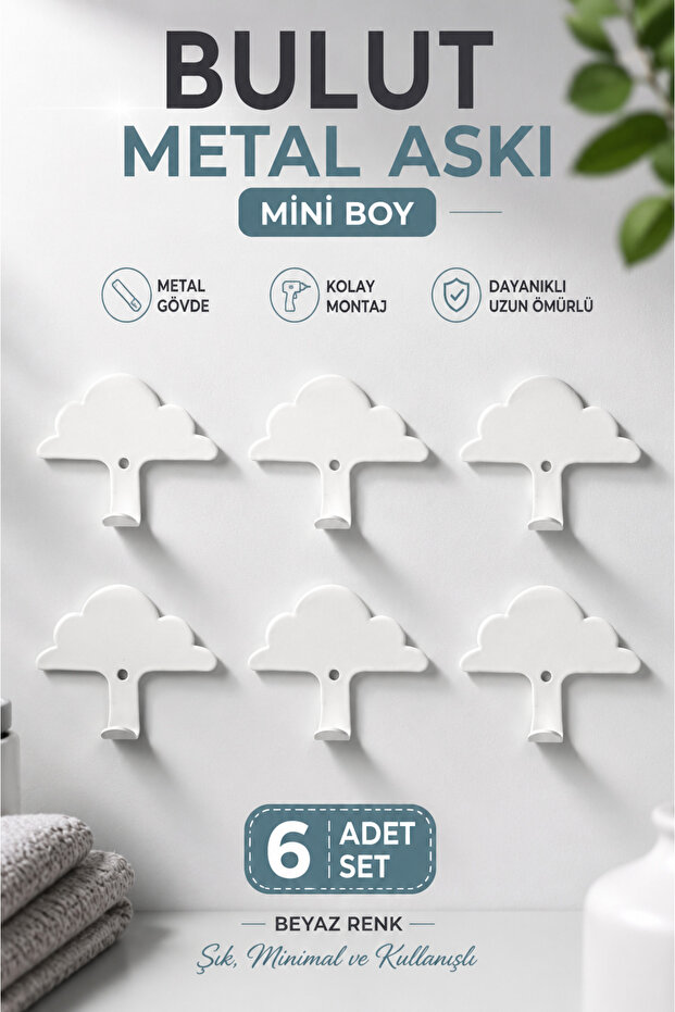 Metal Mini6 cm White 6 Pieces Cute Cloud Dream Cloud Hanger Set 6 cm Wall Decoration Children's Room