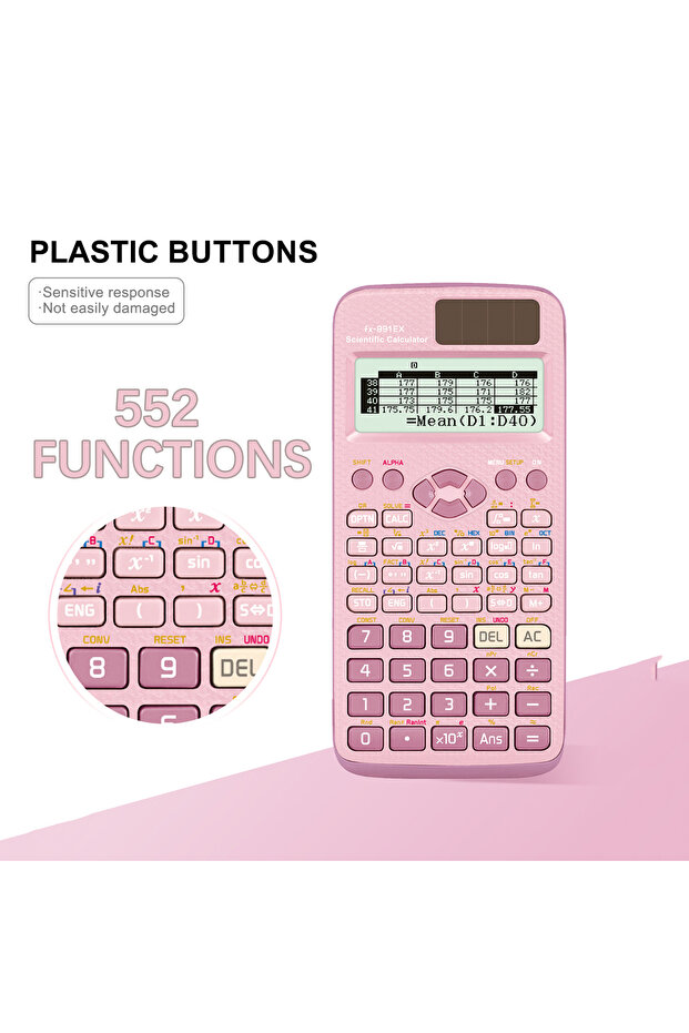 آلة حاسبة علمية FX-991EX-Pink - قطعة واحدة - وردي - FX-991EX - تعمل بالبطارية، متقدمة، مع 552 وظيفة