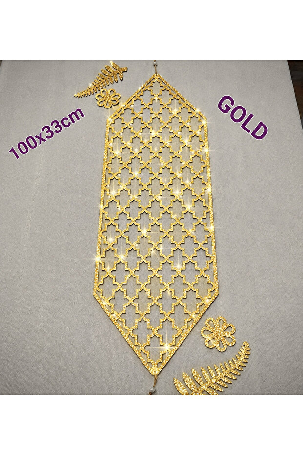 1 Piece Runner/Runner 100X32Cm/Artificial Leather/Gold Foil (2 Leaves, 2 Flower Motifs Gift)