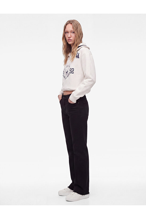 Three-Thread Ribbed Half-Zip Collar Printed Oversize Sweatshirt - 1