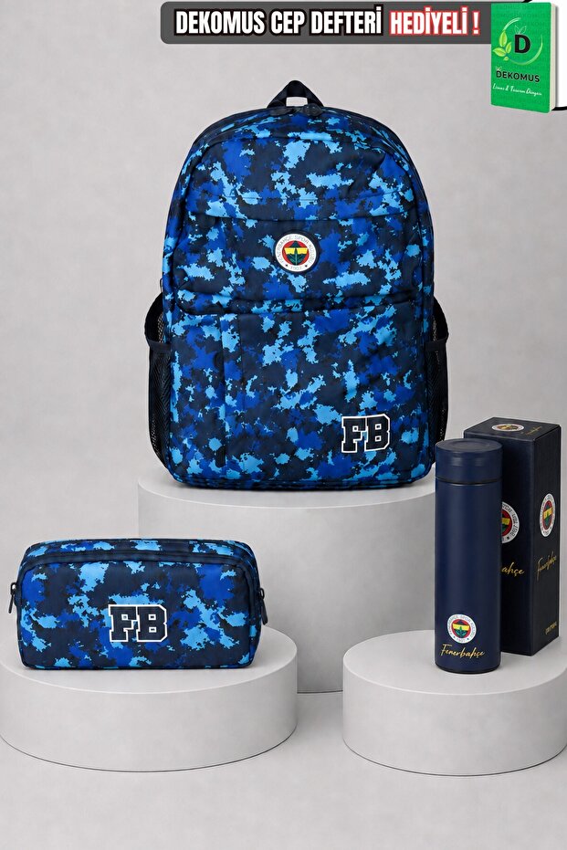 Licensed Camouflage Large Size High School School Bag, Pencil Case and 500 ml Steel Thermos Set