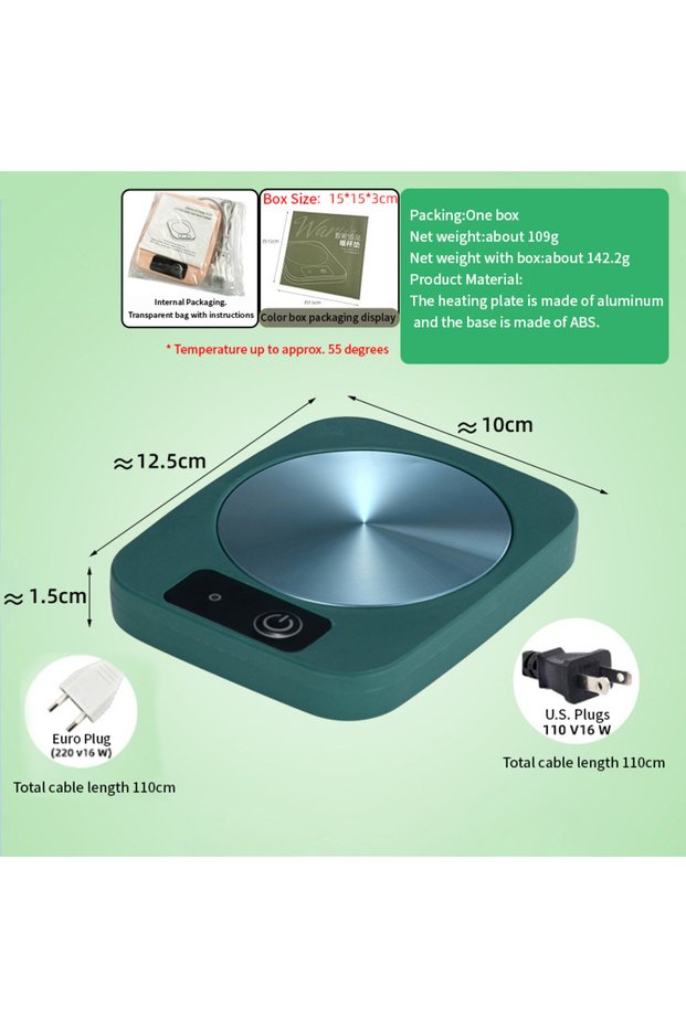 US green 1pcIntelligent constant temperature coaster with heating and insulation 55 degree constant