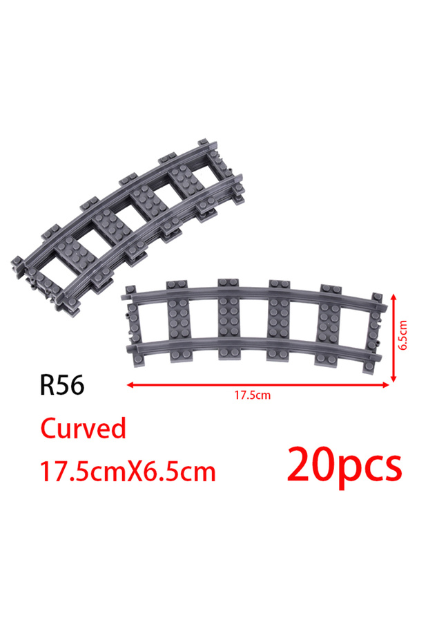 R56-20pcs MOC City Brick Switch Cross Forked Curved Rails Building Block Train Rail Curve Tracks R56
