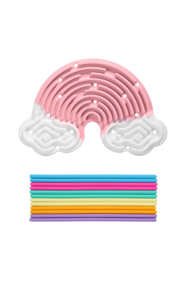 Pink Creative Rainbow Clouds Sensory Activity Board - Double Sided Silicone Busy Board, Fine Motor S