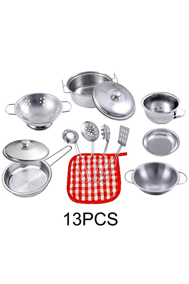 13PCS Kitchen Pretend Play Toys with Stainless Steel Cookware Pots and Pans Set, Cooking Kitchen Toy