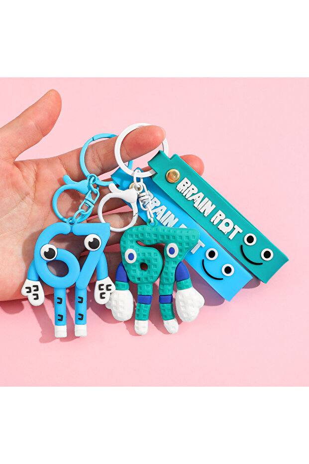 Hasbro 6 cm 2PCS 2026 Anime STEAL A BRAINROT Blue 67 sahur Keychain Cute No. 67 Keychain Pendant Gam