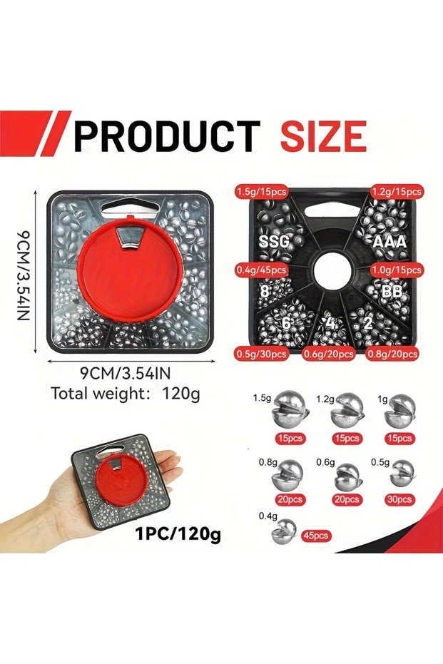 120g1set One Set of 120g Fishing Float, Split Shot Lead with Open Sinker, Non-Toxic, Total of 7 Size