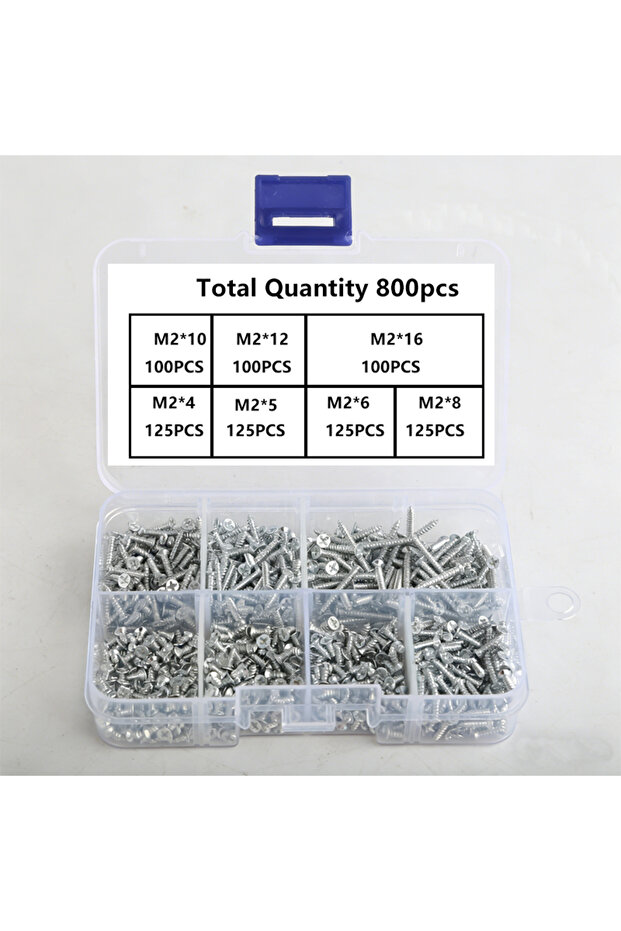 800Pcs Box Set of 800 Self-Tapping Wood Screws, M2 Phillips Flat Head Screws for Sheet Metal, Assort