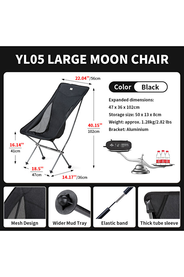 L - Black 2024 Camping Chair Ultralight High Load Folding Quick Build Garden C